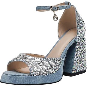 Women's open-toe pearl high-heeled sandals Chunky Buckle Ankle Strap Wedding Heeled Sandals Dress Evening Bride Shoes