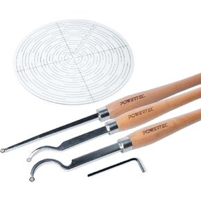 POWERTEC 3 Pcs Carbide Lathe Tools with 3 Pcs Tungsten Carbide Cutter Insert Set | Straight, Shallow Swan Neck & Deep Swan Neck for Deep Hollowing Work, Wood Lathe Tools with Replaceable Blade (71997) in Kuwait