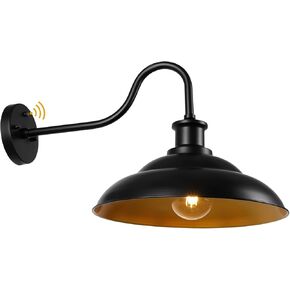 Dusk to Dawn Outdoor Gooseneck Barn Light Fixtures, 16 Inch Dome Large Wall Sconce Farmhouse Exterior Wall Lantern for House Garage Patio Doorway, Oil Rubbed Bronze, 2 Pack