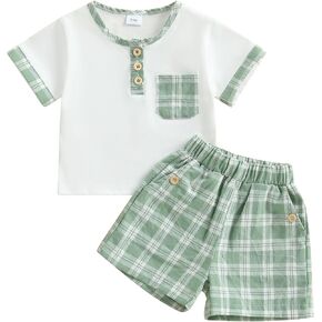 Toddler Baby Boy Summer Clothes Short Sleeve Button T Shirt Pocket Shorts Set Little Boy Outfit Casual Clothing