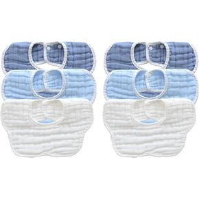 MUKIN Baby Drooling Towel, Snap Bibs, Muslin Bibs, 6 Pack, Adjustable, Soft Cotton