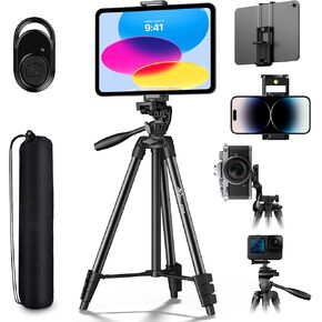 MoKo Camera Tripod for iPad - 70" Phone Tripod Stand with Travel Bag, Tripod for iPhone with Phone Holder, Wireless Remote, Travel Tripod for Camera DSLR SLR, Cell Phones, Tablets, Projector, Webcam