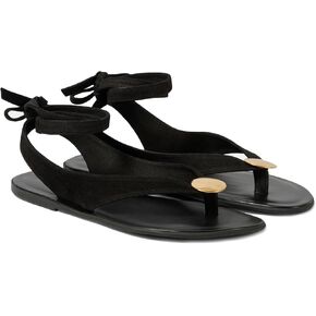 Suede Flat Sandals for Women with Metal Circular Ankle Strappy Ladies Fashion Cute Summer Flip Flops Sandals Dressy.