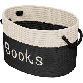 Toy Rope Storage Basket - 15 x 11 x 9 Toy Bin - Embroidered Storage Bins - Black and White Basket - Tote Bin for Nursery, Playroom, Living Room, Classroom