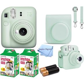 Mini 12 Instant Film Camera Pastel Clay White, Mini Twin Pack Instant Film 40 Prints, Protective Case, Gift Bundle (Clay White)