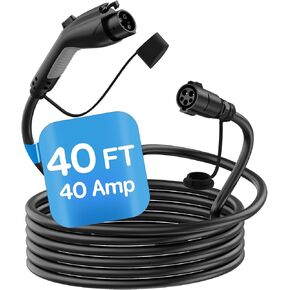 40FT 50A J1772 EV Charger Extension Cable, J1772 Extension Cable Compatible with 110V-240V Level 1/ Level 2 EV Charger Stations, IP66 Waterproof EV Extension Cord with Carrying Bag,for J1772 EVs/PHEVs