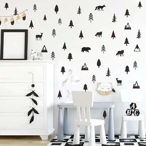 Woodland Animal Wall Decals Vinyl Pine Tree Wall Stickers Forest Animal Wall Stickers Mountain Small Tree Animals Deer Bear Wolf Woodland Wall Decals for Nursery Bedroom Kids Room Decor in Saudi Arabia