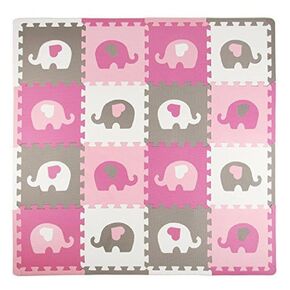 Tadpoles Elephants with HearsFoam Playmats for Kids, 16 Interlocking Foam Tiles, Waterproof, Durable, and Long-Lasting | Total Floor Coverage 50" x 50" | for Ages 3 and Up | Pink, Grey, and White