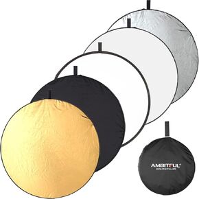Ambitful 43 inch/110cm Round Photography Reflector,5-in-1 Foldable Portable - Silver, Gold, White, Black, Translucent,for Outdoor Photography and Video Lighting