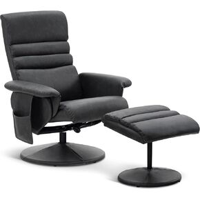 MCombo Recliner with Ottoman, Reclining Chair with Massage, 360 Swivel Living Room Chair Faux Leather 7902 (Black)
