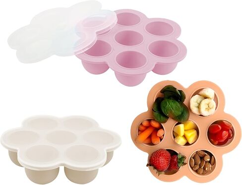 WAJIAYON Baby Food Storage Container, Silicone Baby Food Freezer Tray with Lid,Silicone Baby Fruit Food Feeder Teether Tray, Baby Food Storage Container Ice Cube Tray Maker for Homemade Baby Food-Blue in Kuwait