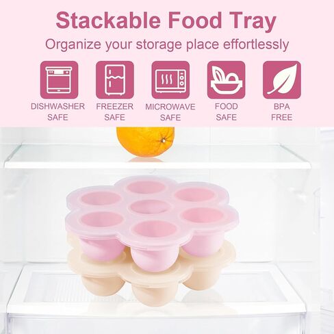 WAJIAYON Baby Food Storage Container, Silicone Baby Food Freezer Tray with Lid,Silicone Baby Fruit Food Feeder Teether Tray, Baby Food Storage Container Ice Cube Tray Maker for Homemade Baby Food-Blue in Kuwait
