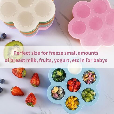 WAJIAYON Baby Food Storage Container, Silicone Baby Food Freezer Tray with Lid,Silicone Baby Fruit Food Feeder Teether Tray, Baby Food Storage Container Ice Cube Tray Maker for Homemade Baby Food-Blue in Kuwait