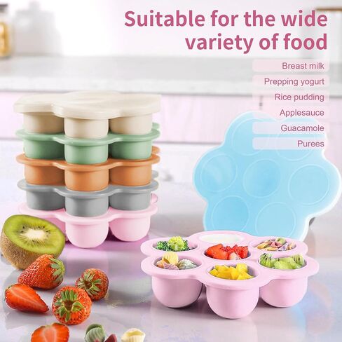 WAJIAYON Baby Food Storage Container, Silicone Baby Food Freezer Tray with Lid,Silicone Baby Fruit Food Feeder Teether Tray, Baby Food Storage Container Ice Cube Tray Maker for Homemade Baby Food-Blue in Kuwait