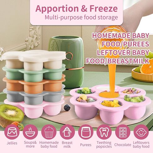 WAJIAYON Baby Food Storage Container, Silicone Baby Food Freezer Tray with Lid,Silicone Baby Fruit Food Feeder Teether Tray, Baby Food Storage Container Ice Cube Tray Maker for Homemade Baby Food-Blue in Kuwait