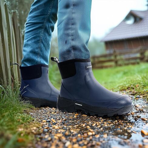 WOVENPAK Men's Rain Boots, Ankle Height Rubber Garden Shoes, Neoprene Mud Boots, Waterproof Insulated Work Booties for Gardening, Hunting, Farming, Camping and Yard in Saudi Arabia