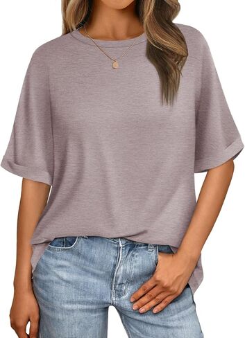 Women's Oversized T Shirts Short Sleeve Crewneck Summer Tops Casual Loose Basic Tee Shirts 2025 Trendy Clothes in Saudi Arabia