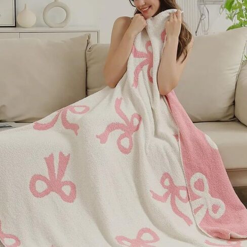Bow Blanket Pink Bows Soft Throw Blanket Reversible Premium Cozy Fabric for Best Comfort - for Infant,Toddler,Newborn,Nursery,Girl,Throw,Crib,Stroller,Gift, Pink Bows (Pink Bows, 30x40 in) in Kuwait