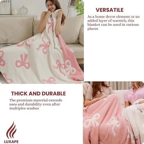 Bow Blanket Pink Bows Soft Throw Blanket Reversible Premium Cozy Fabric for Best Comfort - for Infant,Toddler,Newborn,Nursery,Girl,Throw,Crib,Stroller,Gift, Pink Bows (Pink Bows, 30x40 in) in Kuwait