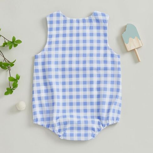 BeQeuewll Summer Baby Clothes Newborn Boy Girl Smocked Bubble Romper Plaid Overall Infant Jumpsuit One Piece Outfit in Kuwait