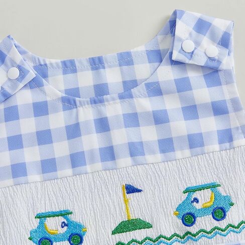 BeQeuewll Summer Baby Clothes Newborn Boy Girl Smocked Bubble Romper Plaid Overall Infant Jumpsuit One Piece Outfit in Kuwait