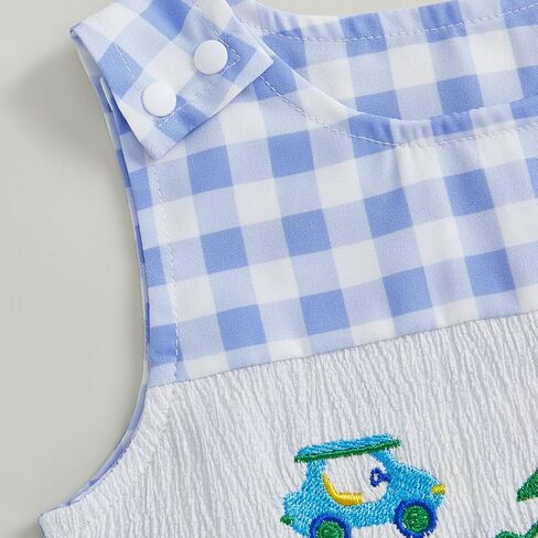 BeQeuewll Summer Baby Clothes Newborn Boy Girl Smocked Bubble Romper Plaid Overall Infant Jumpsuit One Piece Outfit in Kuwait