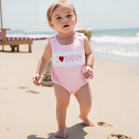 BeQeuewll Summer Baby Clothes Newborn Boy Girl Smocked Bubble Romper Plaid Overall Infant Jumpsuit One Piece Outfit in Kuwait