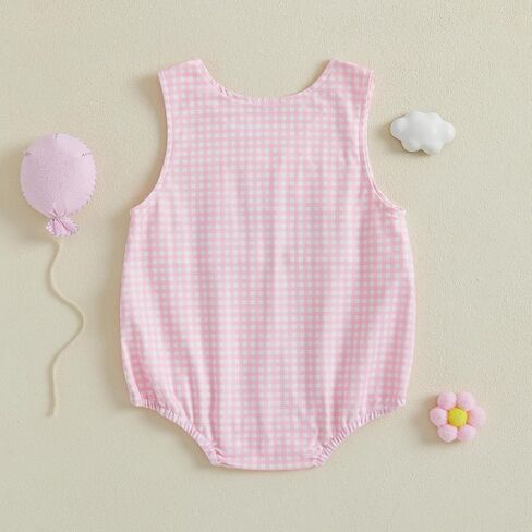 BeQeuewll Summer Baby Clothes Newborn Boy Girl Smocked Bubble Romper Plaid Overall Infant Jumpsuit One Piece Outfit in Kuwait