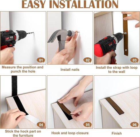 Oudain 6 Sets Anti Tip Furniture Straps Furniture Anchors Furniture Wall Anchor Straps for Pet Proofing 500 Pound Nylon Strap Furniture Anchor for Home Dresser, Shelves, Bookcase, TV(White) in Kuwait