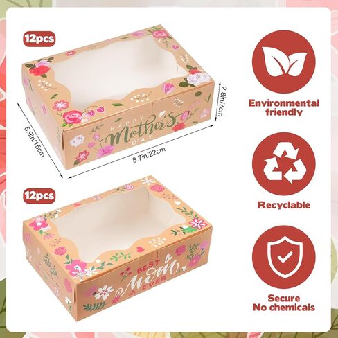 24Pcs Happy Mother's Day Cookie Boxes with Window, Mothers Day Cookie Gift Cardboard Paper Treat Boxes Cookie Goody Container for Mothers Day Best Mom Birthday Party Supplies in Kuwait