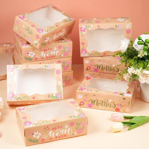 24Pcs Happy Mother's Day Cookie Boxes with Window, Mothers Day Cookie Gift Cardboard Paper Treat Boxes Cookie Goody Container for Mothers Day Best Mom Birthday Party Supplies in Kuwait