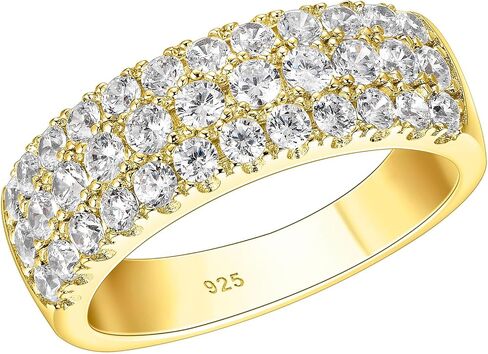 SHELOVES Three Row Eternity Ring for Women Round Cut CZ Sterling Silver Wedding Bands Rings for Her Size 5-10 in Kuwait