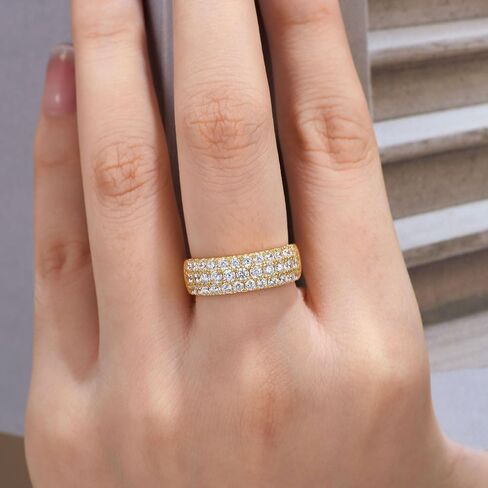 SHELOVES Three Row Eternity Ring for Women Round Cut CZ Sterling Silver Wedding Bands Rings for Her Size 5-10 in Kuwait
