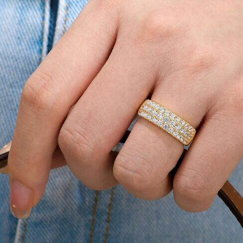SHELOVES Three Row Eternity Ring for Women Round Cut CZ Sterling Silver Wedding Bands Rings for Her Size 5-10 in Kuwait