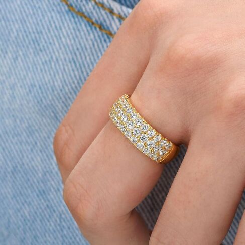 SHELOVES Three Row Eternity Ring for Women Round Cut CZ Sterling Silver Wedding Bands Rings for Her Size 5-10 in Kuwait
