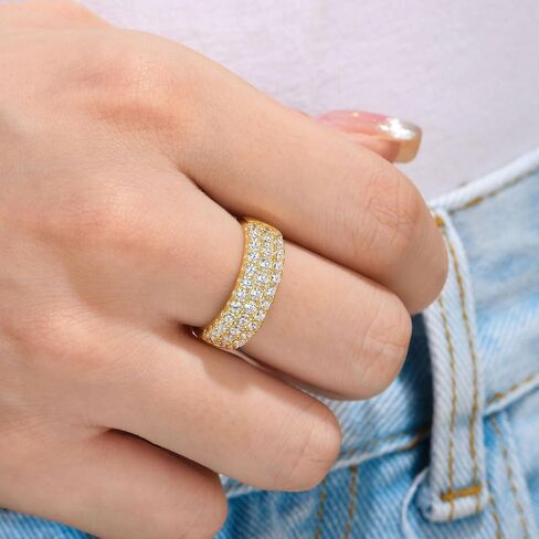 SHELOVES Three Row Eternity Ring for Women Round Cut CZ Sterling Silver Wedding Bands Rings for Her Size 5-10 in Kuwait