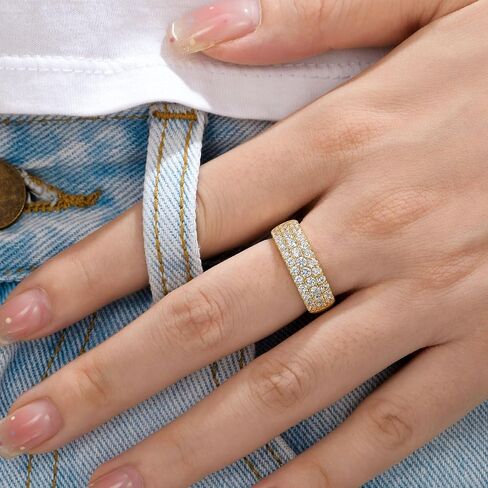 SHELOVES Three Row Eternity Ring for Women Round Cut CZ Sterling Silver Wedding Bands Rings for Her Size 5-10 in Kuwait
