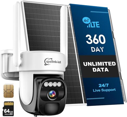 4G LTE Cellular Security Camera Wireless Outdoor مع بطاقة SIM و 64 جيجا بايت Micro SD ، لا توجد كاميرا أمان شمسية WiFi مع وصول عن بُعد وتنبيهات الحركة وصفارات الإنذار وتتبع الإنسان التلقائي والتشغيل in Kuwait