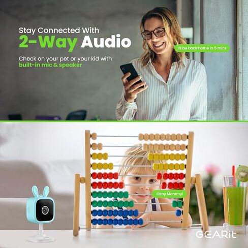 كاميرات Gearit Indoor للأمن المنزلي - كاميرا مع فيديو واضحة 2K HD ، رؤية ليلية 33 قدمًا ، صوتية 2 - كاميرا حيوان أليف داخلي للحركة والكشف عن الكلاب - من السهل تعيين كاميرا أمان داخلية واي فاي in Kuwait