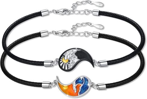 Yin Yang Matching Bracelet 925 Sterling Silver Mountains Sea Couples Bracelet Yin and Yang Couples Friendship BFF Bracelet Jewelry for Women Men in Saudi Arabia