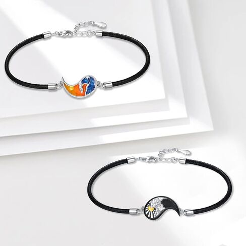 Yin Yang Matching Bracelet 925 Sterling Silver Mountains Sea Couples Bracelet Yin and Yang Couples Friendship BFF Bracelet Jewelry for Women Men in Saudi Arabia