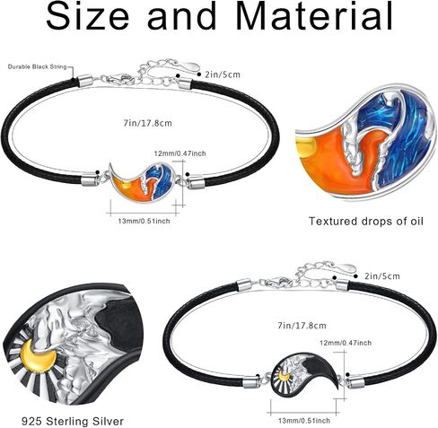 Yin Yang Matching Bracelet 925 Sterling Silver Mountains Sea Couples Bracelet Yin and Yang Couples Friendship BFF Bracelet Jewelry for Women Men in Saudi Arabia