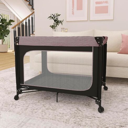 EZGo Portable Playard in Pink & Black, Compact Easy to Fold and Travel Baby Playard, Breathable Mesh Sides, Carry Bag Included in Kuwait