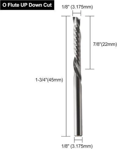 Hozly 1/8 Inch Shank Carbide Spiral O Flute Up & Down Compression End Mill CNC Router Bits, CNC Carving Cutters for Wood Carving Engraving Grinding Grooving (3.175x3.175x22mm) in Kuwait