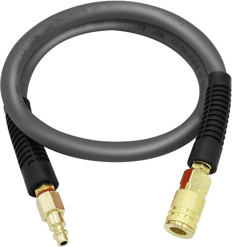 YOTOO Hybrid Lead-in Air Hose 3/8-Inch by 10-Feet 300 PSI Heavy Duty, Lightweight, Kink Resistant, All-Weather Flexibility with 1/4-Inch Brass Male Fittings, Bend Restrictors, Gray in Kuwait