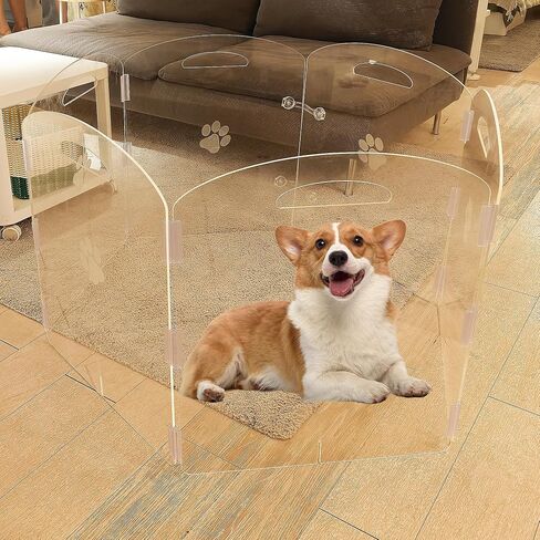 Extra Wide House Dog Gate and Dog Playpen 2-in-1, Foldable 6 Panel Acrylic Indoor Fence, 24" Tall Free Standing Dog Play Pen for Home, Freestanding Dog Gate for Small Puppy Medium Dogs in Kuwait