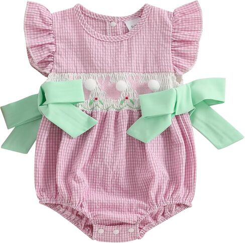 Smocked Baby Girl Clothes Infant Toddler Mama's Mini Cute Plaid Bow Bubble Romper Shirts Newbron Girl Summer Outfi in Kuwait