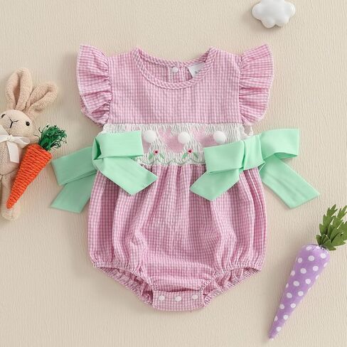 Smocked Baby Girl Clothes Infant Toddler Mama's Mini Cute Plaid Bow Bubble Romper Shirts Newbron Girl Summer Outfi in Kuwait