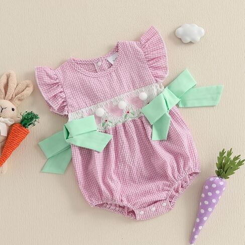 Smocked Baby Girl Clothes Infant Toddler Mama's Mini Cute Plaid Bow Bubble Romper Shirts Newbron Girl Summer Outfi in Kuwait