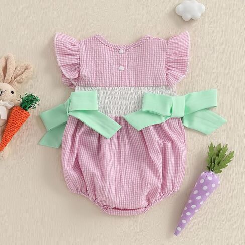 Smocked Baby Girl Clothes Infant Toddler Mama's Mini Cute Plaid Bow Bubble Romper Shirts Newbron Girl Summer Outfi in Kuwait